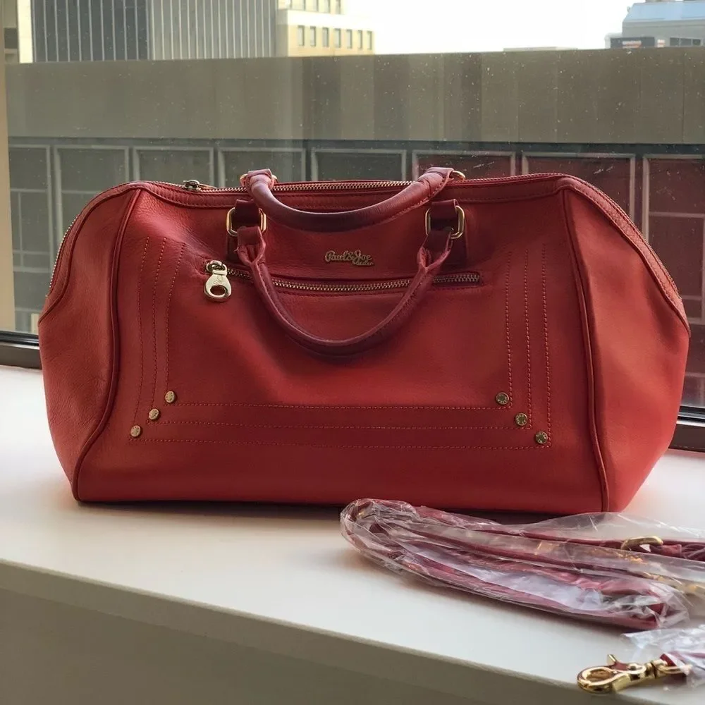 Coral Paul and Joe Sister Satchel Handbag w Strap - Picture 2 of 8